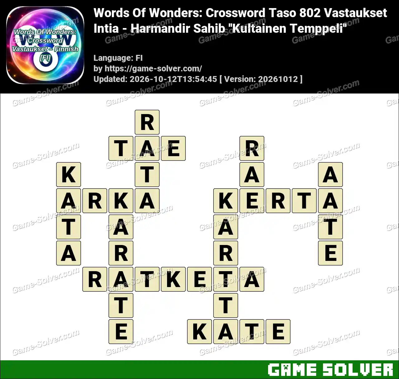 Words Of Wonders: Crossword Taso 802 Vastaukset – Intia – Harmandir Sahib ”Kultainen Temppeli”